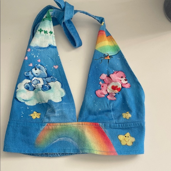 Dolls Kill Tops - Dolls Kill x Care Bears Women’s Y2K Denim Rainbow Love Bears All Halter Top-  M